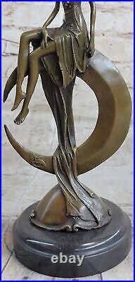 Bronze Sculpture Art Nouveau Beautifully Lady Over the Moon Hot Cast Artwork Art