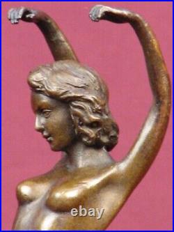 Bronze Statue Art Deco Dancer Handcrafted Sculpture On Marble Base