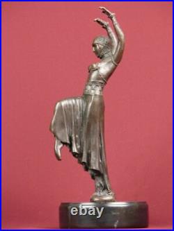 Bronze Statue Egyptian Dancer Art Deco Highly Detailed Sculpture On Marble Base