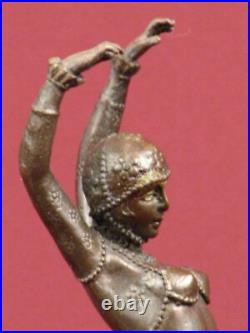Bronze Statue Egyptian Dancer Art Deco Highly Detailed Sculpture On Marble Base