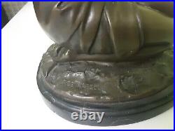 Bronze Statue Of Young Girl In Thought Sculpture Art Deco On Marble Base Statue