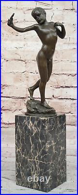 Collectible Handcrafted Nude Young Boy Bronze Classic Masterpiece Statue Deco NR
