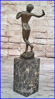 Collectible Handcrafted Nude Young Boy Bronze Classic Masterpiece Statue Deco NR