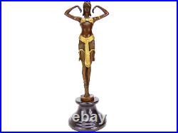 D H Chiparus Gilt Bronze Statue on Marble Base, Art Deco Exotic Dancer Sculpture