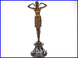 D H Chiparus Gilt Bronze Statue on Marble Base, Art Deco Exotic Dancer Sculpture