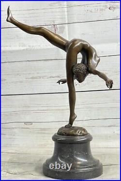 Dancer Gymnast Pure Bronze Figure Statue Deco 8lbs Art Deco Marble Base