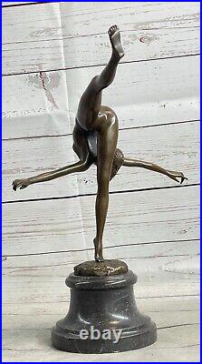 Dancer Gymnast Pure Bronze Figure Statue Deco 8lbs Art Deco Marble Base
