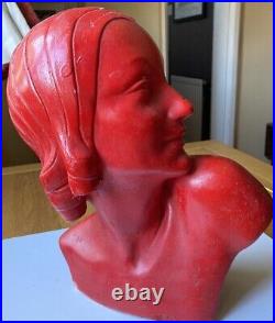 GUERO ART DECO life Size Flapper BUST. Cast Chalk. RED. 1920/30's. Authentic