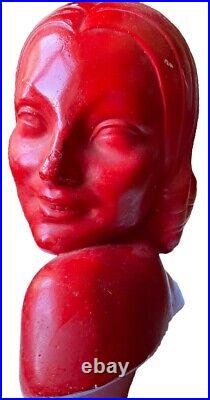 GUERO ART DECO life Size Flapper BUST. Cast Chalk. RED. 1920/30's. Authentic