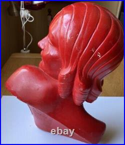 GUERO ART DECO life Size Flapper BUST. Cast Chalk. RED. 1920/30's. Authentic