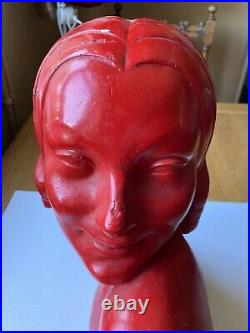 GUERO ART DECO life Size Flapper BUST. Cast Chalk. RED. 1920/30's. Authentic