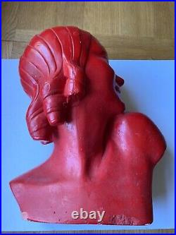 GUERO ART DECO life Size Flapper BUST. Cast Chalk. RED. 1920/30's. Authentic