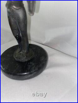 Harlequin Jester Joker Art Deco Bronze Violin Player Figurine Statue Marble Base