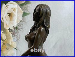 Highly Erotic Nude Girl Sitting Bronze Sculpture Statue Figure Figurine Art Deco