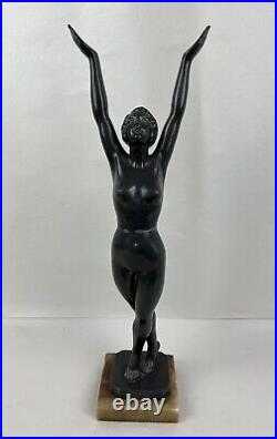 Jacques Limousin (French, 20th century) art deco spelter lady statue, marble bas