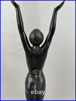Jacques Limousin (French, 20th century) art deco spelter lady statue, marble bas
