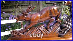 Large 1930s Art Deco Black Forest Carved Wood Leaping Gazelles Sculpture 66cms