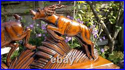 Large 1930s Art Deco Black Forest Carved Wood Leaping Gazelles Sculpture 66cms