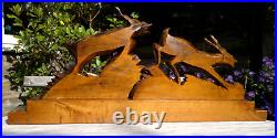 Large 1930s Art Deco Black Forest Carved Wood Leaping Gazelles Sculpture 66cms