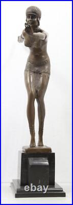 Large Art Deco Bronze Lady on Marble Base Phoenician Dancer Signed CHIPARUS