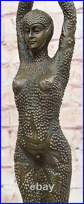 Large Dimitri Chiparus Dancer Art Deco Bronze Sculpture Marble Base Figurine Art