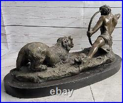 Large Size Bronze Statue Nude Warrior Man Fighting Lion Sculpture Art Deco SALE