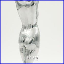 Limousin Chrome Statue Nude Lady Holding Floral Wreath on Marble Base, 43cm Tall