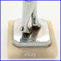 Limousin Chrome Statue Nude Lady Holding Floral Wreath on Marble Base, 43cm Tall