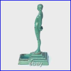 Lovely ART DECO Green Enamel Metal STANDING NUDE Statue Signed Statue 1931'EVE