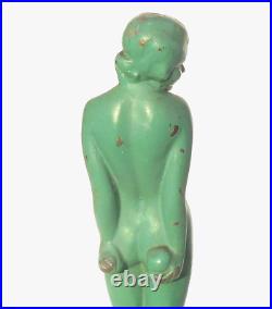 Lovely ART DECO Green Enamel Metal STANDING NUDE Statue Signed Statue 1931'EVE