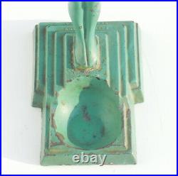 Lovely ART DECO Green Enamel Metal STANDING NUDE Statue Signed Statue 1931'EVE