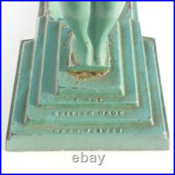 Lovely ART DECO Green Enamel Metal STANDING NUDE Statue Signed Statue 1931'EVE