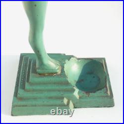 Lovely ART DECO Green Enamel Metal STANDING NUDE Statue Signed Statue 1931'EVE