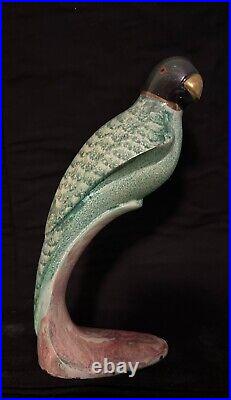 MCM Pair of Nora Fenton Hand Painted Enameled Brass Parrots Birds (Bookends)