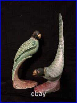 MCM Pair of Nora Fenton Hand Painted Enameled Brass Parrots Birds (Bookends)