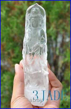 Natural Clear Rock Crystal Quartz Carving Kwan Yin / Guanyin Statue Sculpture