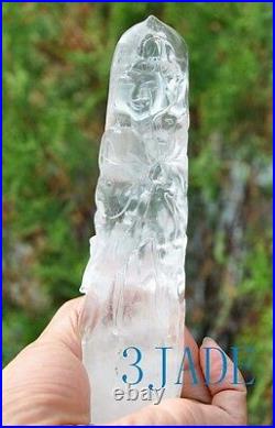 Natural Clear Rock Crystal Quartz Carving Kwan Yin / Guanyin Statue Sculpture