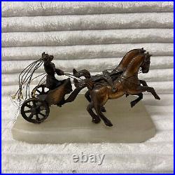 Ricordo Di Roma Roman Soldier 2 Horse Chariot Statue Copper Marble Base Art Deco