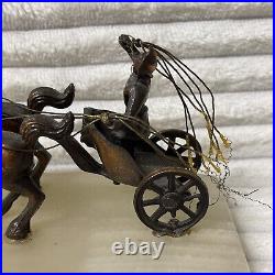 Ricordo Di Roma Roman Soldier 2 Horse Chariot Statue Copper Marble Base Art Deco