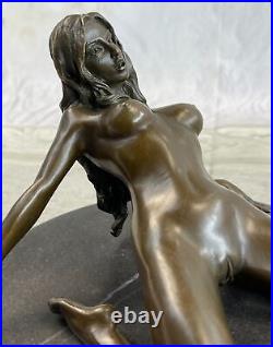 Sexy Woman with Large Breast Bronze Sculpture Hand Made Sexual Nude Art Deco NR
