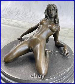 Sexy Woman with Large Breast Bronze Sculpture Hand Made Sexual Nude Art Deco NR