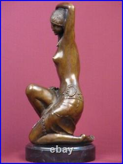 Signed Bronze Sculpture Art Deco Dancer Handcrafted Statue On Marble Base