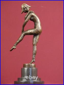 Signed Bronze Statue Art Deco Dancer Highly Detailed Sculpture On Marble Base