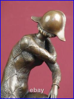 Signed Bronze Statue Art Deco Dancer Highly Detailed Sculpture On Marble Base