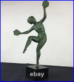 Signed E LED Art Deco Tambourine Dancer Sculpture Statue