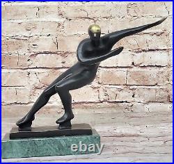 Signed Ice Skater Art Deco Bronze Statue Figure Sculpture Art Deco Sale