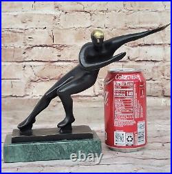 Signed Ice Skater Art Deco Bronze Statue Figure Sculpture Art Deco Sale