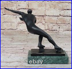 Signed Ice Skater Art Deco Bronze Statue Figure Sculpture Art Deco Sale