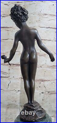 Signed Milo Bronze Sculpture Statue Young Girl Nude Art Deco Nouveau Figurine