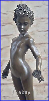 Signed Milo Bronze Sculpture Statue Young Girl Nude Art Deco Nouveau Figurine